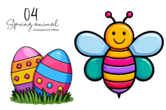 Spring Animal Flower Clipart, Spring Animal PNG Product Image 1