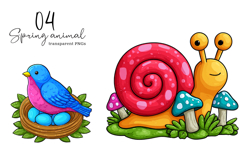 Spring Animal Flower Clipart, Spring Animal PNG Product Image 1
