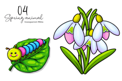 Spring Animal Flower Clipart, Spring Animal PNG Product Image 1