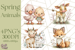 Spring Animals Clipart, Baby Bunny Lamb Chick Duckling Png Product Image 1