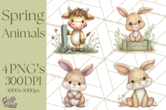 Spring Animals Clipart, Baby Bunny Lamb Chick Duckling Png Product Image 1