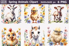 Spring Animals Flowers Clipart | Farm Animals Sublimation Product Image 1