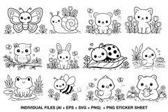 cute spring animals line art clipart