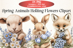 Spring Animals Holding Flowers Clipart Product Image 1