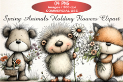 Spring Animals Holding Flowers Clipart Product Image 1