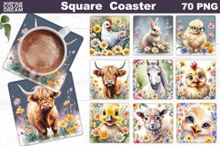 Spring Animals Square Coaster | Animals Flowers Coaster Product Image 1