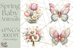 Spring Garden Animals Clipart, Cute Pastel Bunny Chick Lamb Product Image 1