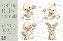 Spring Garden Animals Clipart, Cute Pastel Bunny Chick Lamb Product Image 1