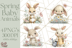 Spring Garden Animals Clipart, Cute Pastel Bunny Chick Lamb Product Image 1