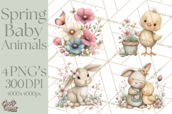Spring Garden Animals Clipart, Cute Pastel Bunny Chick Lamb Product Image 1