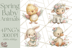 Spring Garden Animals Clipart, Cute Pastel Bunny Chick Lamb Product Image 1
