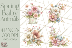Spring Garden Animals Clipart, Cute Pastel Bunny Chick Lamb Product Image 1
