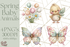 Spring Garden Animals Clipart, Cute Pastel Bunny Chick Lamb Product Image 1