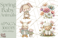 Spring Garden Animals Clipart, Cute Pastel Bunny Chick Lamb Product Image 1