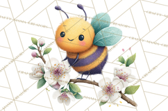 Spring Bee Clipart, Cute Bumblebee PNG, Watercolor Flowers Product Image 2