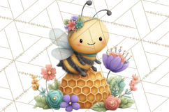 Spring Bee Clipart, Cute Bumblebee PNG, Watercolor Flowers Product Image 3