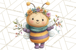 Spring Bee Clipart, Cute Bumblebee PNG, Watercolor Flowers Product Image 3