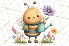 Spring Bee Clipart, Cute Bumblebee PNG, Watercolor Flowers Product Image 2