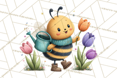 Spring Bee Clipart, Cute Bumblebee PNG, Watercolor Flowers Product Image 4