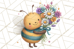 Spring Bee Clipart, Cute Bumblebee PNG, Watercolor Flowers Product Image 2