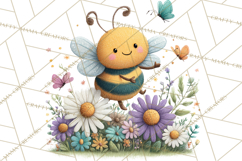Spring Bee Clipart, Cute Bumblebee PNG, Watercolor Flowers Product Image 4