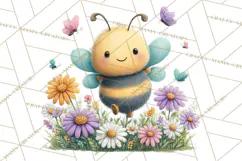 Spring Bee Clipart, Cute Bumblebee PNG, Watercolor Flowers Product Image 3