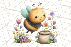 Spring Bee Clipart, Cute Bumblebee PNG, Watercolor Flowers Product Image 4
