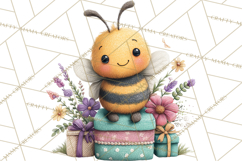 Spring Bee Clipart, Cute Bumblebee PNG, Watercolor Flowers Product Image 5