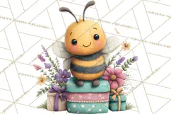 Spring Bee Clipart, Cute Bumblebee PNG, Watercolor Flowers Product Image 5