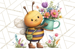 Spring Bee Clipart, Cute Bumblebee PNG, Watercolor Flowers Product Image 3