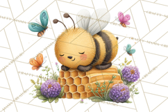 Spring Bee Clipart, Cute Bumblebee PNG, Watercolor Flowers Product Image 2