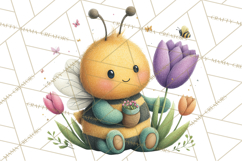 Spring Bee Clipart, Cute Bumblebee PNG, Watercolor Flowers Product Image 3