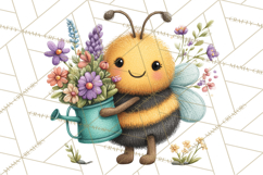 Spring Bee Clipart, Cute Bumblebee PNG, Watercolor Flowers Product Image 2