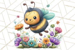 Spring Bee Clipart, Cute Bumblebee PNG, Watercolor Flowers Product Image 3