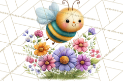 Spring Bee Clipart, Cute Bumblebee PNG, Watercolor Flowers Product Image 4