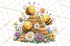 Spring Bee Clipart, Cute Bumblebee PNG, Watercolor Flowers Product Image 5
