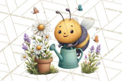 Spring Bee Clipart, Cute Bumblebee PNG, Watercolor Flowers Product Image 3