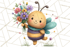 Spring Bee Clipart, Cute Bumblebee PNG, Watercolor Flowers Product Image 4