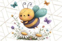 Spring Bee Clipart, Cute Bumblebee PNG, Watercolor Flowers Product Image 4