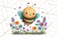 Spring Bee Clipart, Cute Bumblebee PNG, Watercolor Flowers Product Image 5