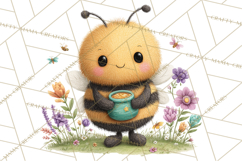 Spring Bee Clipart, Cute Bumblebee PNG, Watercolor Flowers Product Image 2