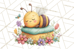 Spring Bee Clipart, Cute Bumblebee PNG, Watercolor Flowers Product Image 4