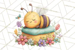 Spring Bee Clipart, Cute Bumblebee PNG, Watercolor Flowers Product Image 4