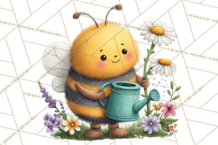 Spring Bee Clipart, Cute Bumblebee PNG, Watercolor Flowers Product Image 2