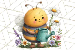 Spring Bee Clipart, Cute Bumblebee PNG, Watercolor Flowers Product Image 2