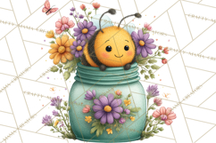 Spring Bee Clipart, Cute Bumblebee PNG, Watercolor Flowers Product Image 3