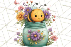 Spring Bee Clipart, Cute Bumblebee PNG, Watercolor Flowers Product Image 3