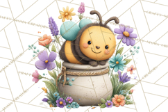 Spring Bee Clipart, Cute Bumblebee PNG, Watercolor Flowers Product Image 4