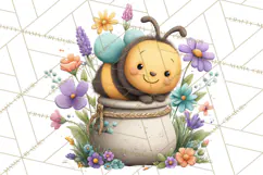 Spring Bee Clipart, Cute Bumblebee PNG, Watercolor Flowers Product Image 4