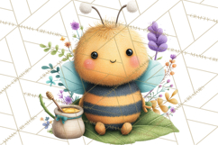 Spring Bee Clipart, Cute Bumblebee PNG, Watercolor Flowers Product Image 5